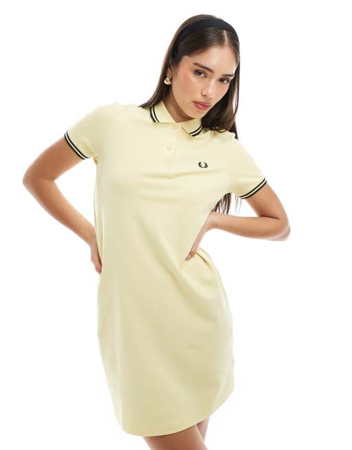 Fred Perry twin tipped polo dress in yellow/black | ASOS