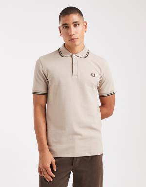 Fred Perry twin tipped polo in beige with brown tipping
