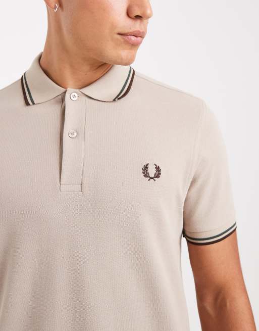 Fred Perry twin tipped polo in beige with brown tipping, 5 of 5
