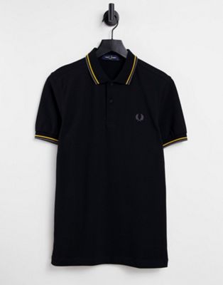 Fred Perry twin tipped polo in black/gold/grey