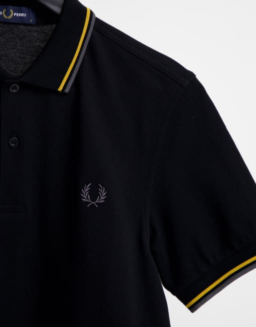 Black and gold clearance fred perry polo shirt