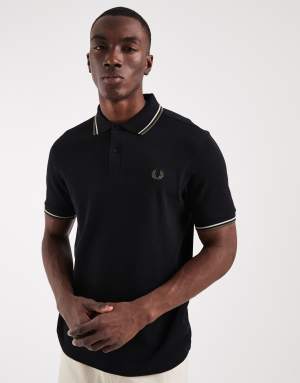 Fred Perry twin tipped polo in black with beige