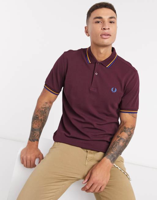 Fred Perry twin tipped polo in burgundy gold