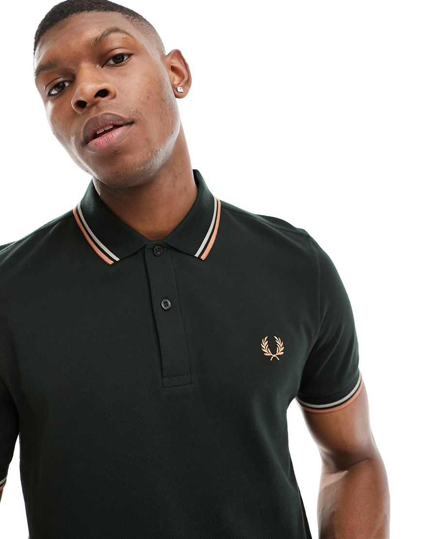 Fred Perry twin tipped polo in dark green