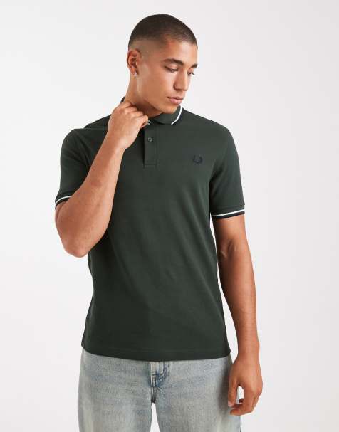 Fred Perry twin tipped polo in green with black tipping - view 1