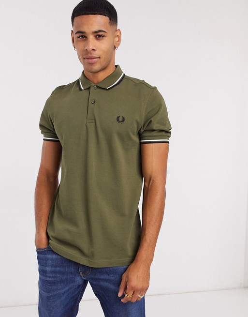 Fred Perry twin tipped polo in khaki