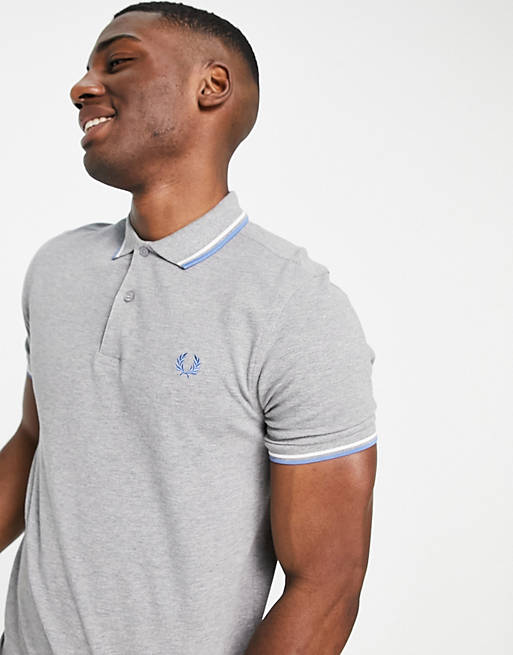 Designer Brands Fred Perry twin tipped polo in light grey marl 