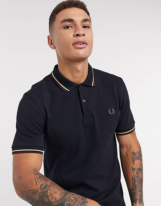 Classificeren strak fluctueren Fred Perry twin tipped polo in navy/burgundy/yellow | ASOS