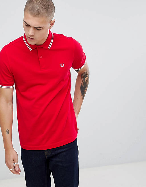 Fred Perry twin tipped polo in red | ASOS