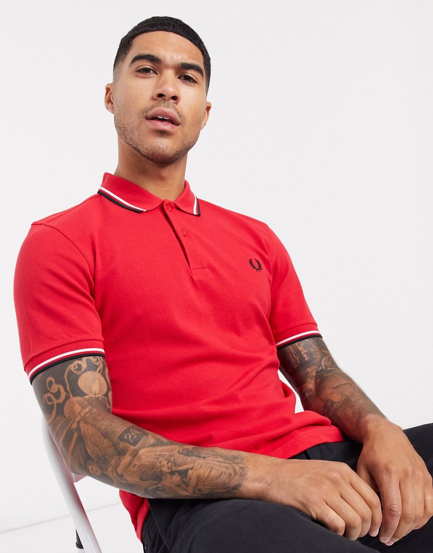 FRED PERRY TWIN TIPPED POLO IN RED,M3600 L04
