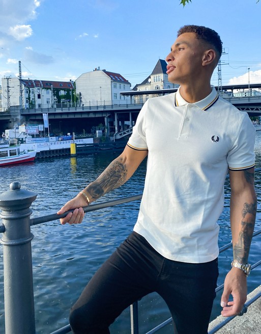 Fred Perry twin tipped polo in white/gold/black