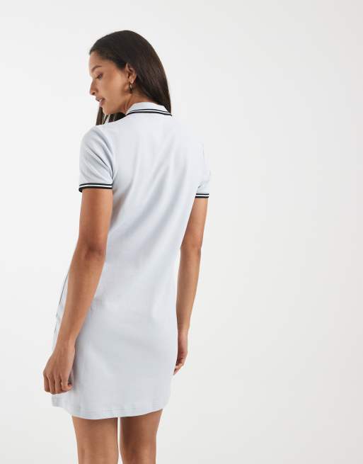 Fred Perry twin tipped polo mini dress in pale blue with black tipping, 3 of 4