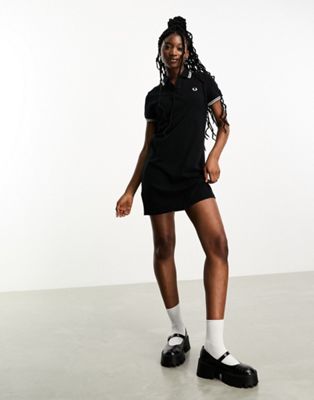 Fred Perry twin tipped polo shirt dress in black - ASOS Price Checker