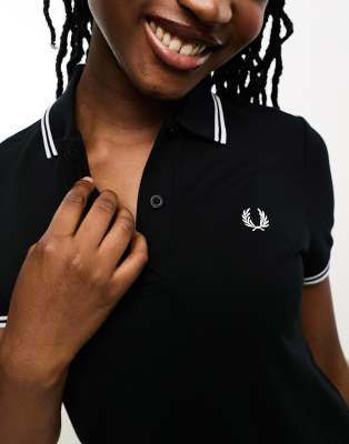 Fred Perry twin tipped polo shirt dress in black | ASOS