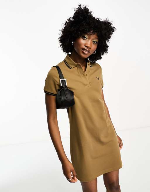 Fred Perry twin tipped polo shirt dress in shaded beige ASOS