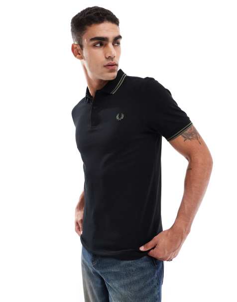 Fred Perry twin tipped polo shirt in black and green - view 1