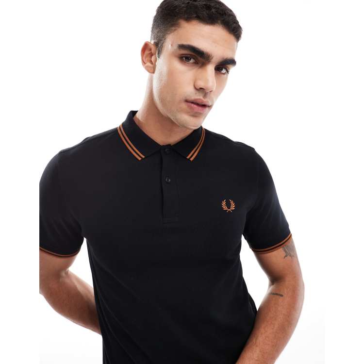 Fred Perry twin tipped polo shirt in black and orange ASOS