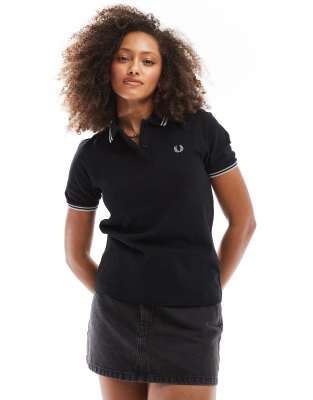 Fred Perry Fred Perry twin tipped polo shirt in black and silver