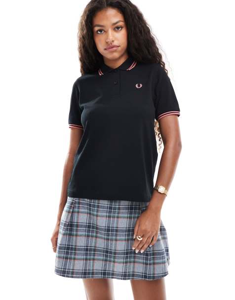 Fred Perry twin tipped polo shirt in black/pink - view 1