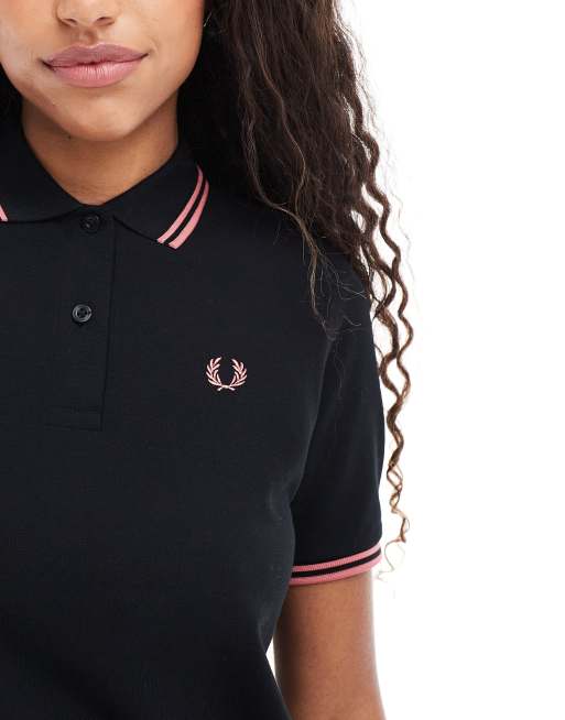 Fred Perry twin tipped polo shirt in black/pink | ASOS