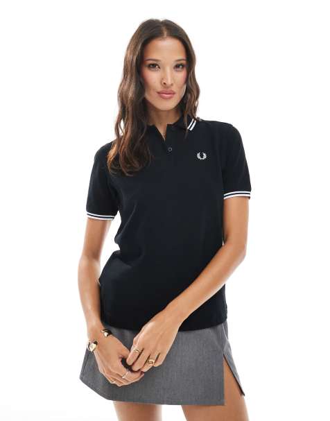 Fred Perry twin tipped polo shirt in black/white - view 1