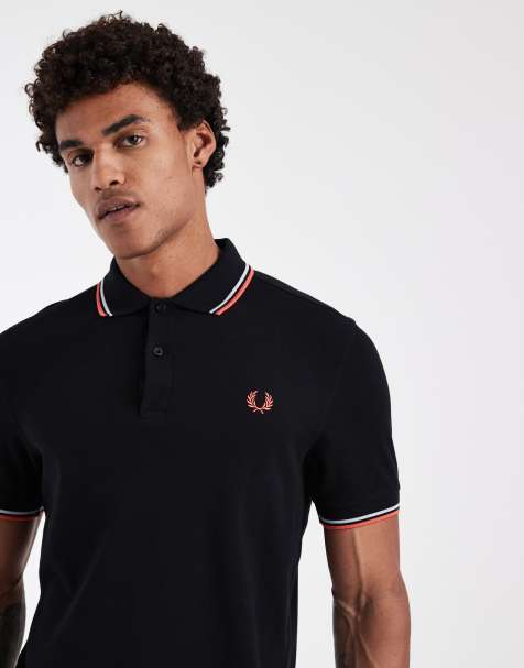 Fred Perry twin tipped polo shirt in black with red and white tipping - view 1