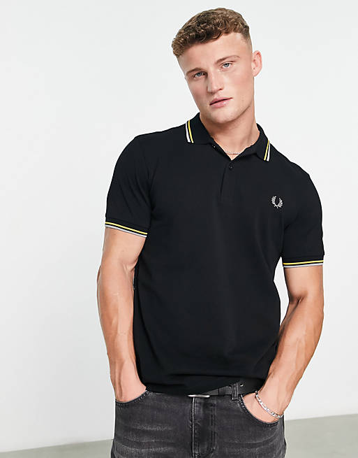 Fred Perry twin tipped polo shirt in black | ASOS