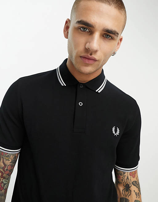specificatie Ongrijpbaar Circulaire Fred Perry twin tipped polo shirt in black | ASOS