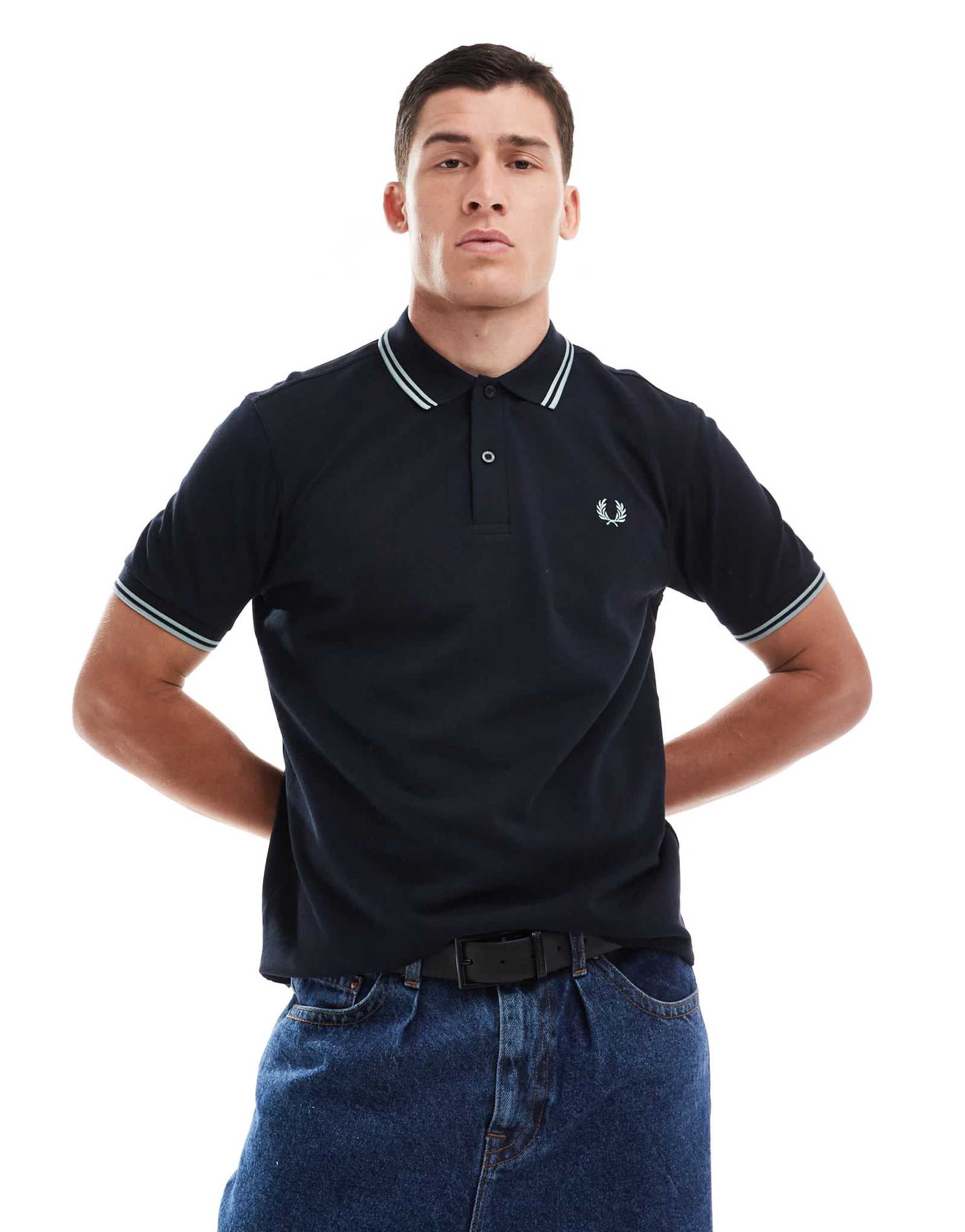 Черная рубашка поло с двойным воротником от Fred Perry