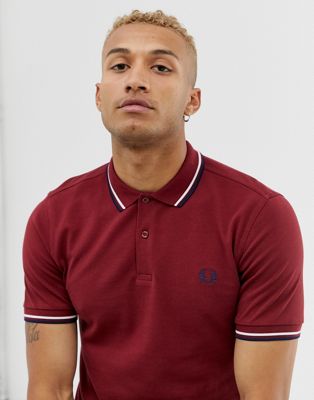 Fred Perry twin tipped polo shirt in burgundy | ASOS