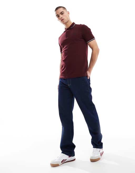 Fred Perry twin tipped polo shirt in burgundy, 2 of 4