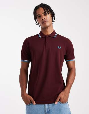 Fred Perry twin tipped polo shirt in burgundy