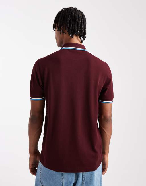 Fred Perry twin tipped polo shirt in burgundy, 3 of 5