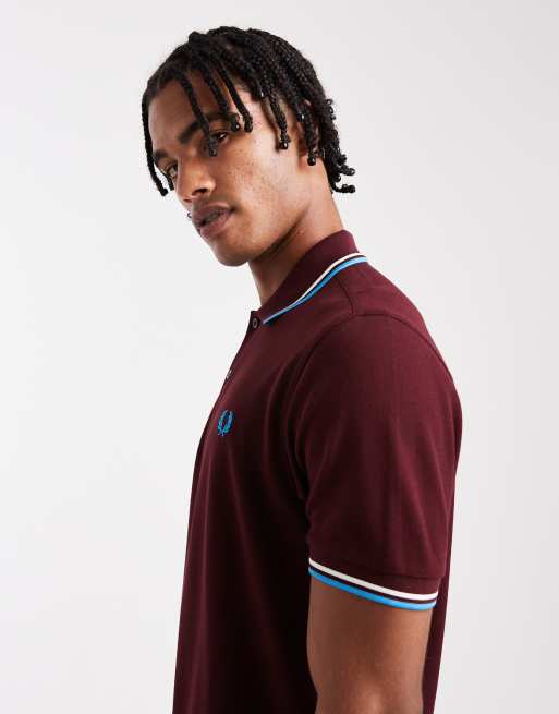 Fred Perry twin tipped polo shirt in burgundy, 4 of 5