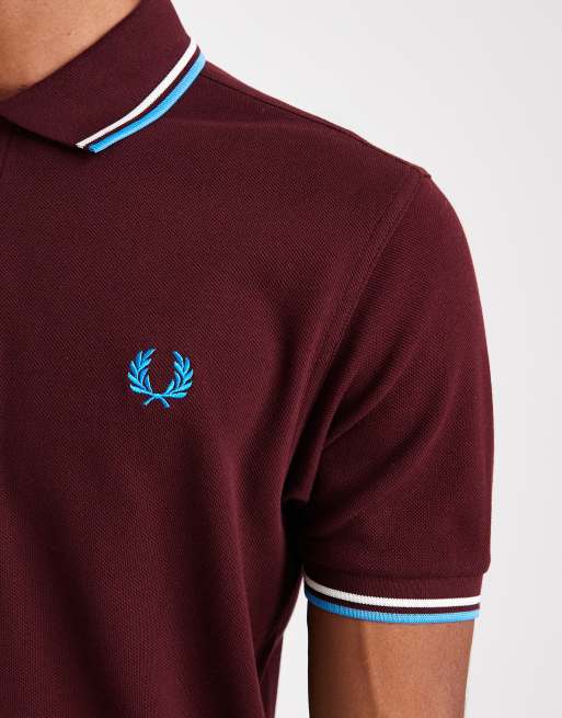 Fred Perry twin tipped polo shirt in burgundy, 5 of 5
