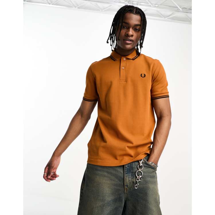 Fred perry black and orange sale polo shirt