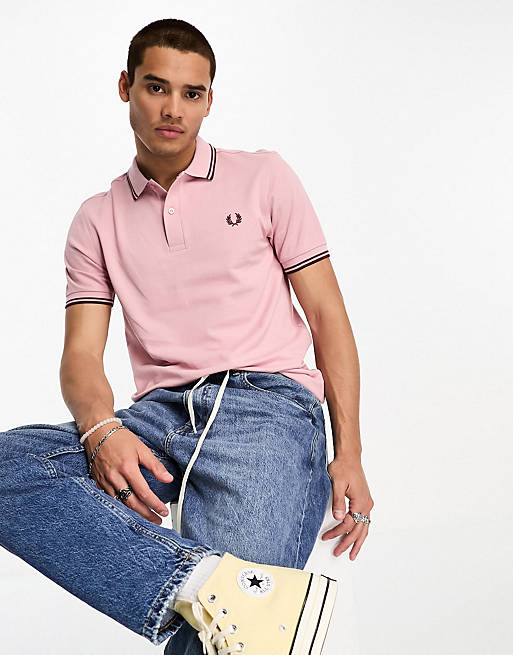 Fred Perry twin tipped polo shirt in chalky pink | ASOS