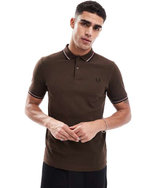 Fred Perry twin tipped polo shirt in chocolate brown - view 1