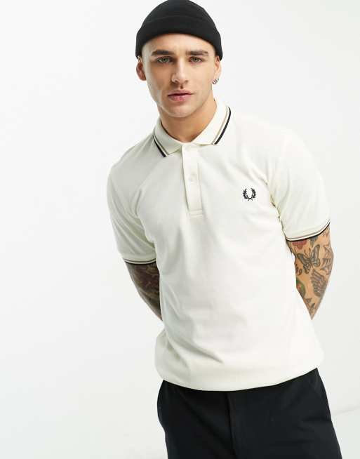 Fred Perry twin tipped polo shirt in cream | ASOS