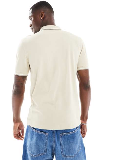 Fred Perry twin tipped polo shirt in cream, 2 of 4