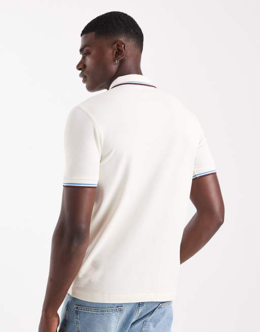 Fred Perry twin tipped polo shirt in cream, 3 of 5