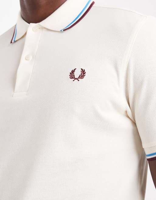 Fred Perry twin tipped polo shirt in cream, 5 of 5