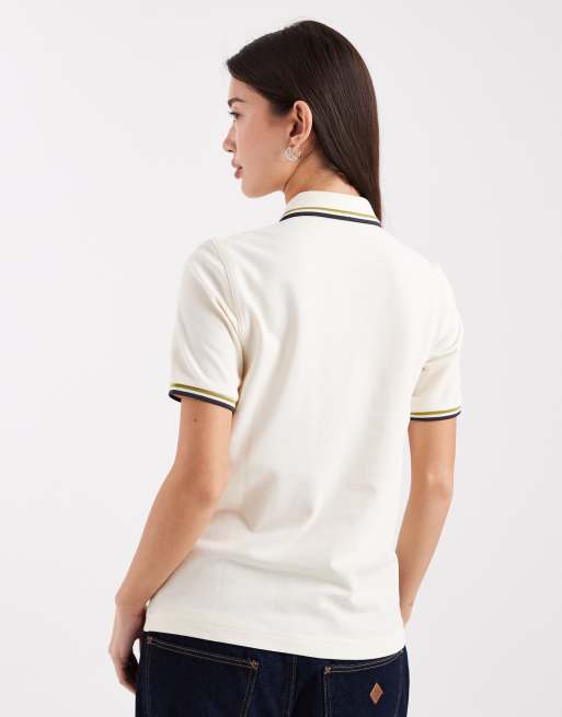 Fred Perry twin tipped polo shirt in cream, 4 of 4