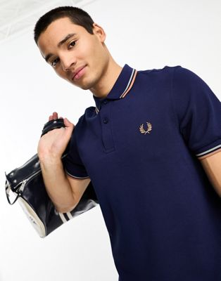 Fred Perry twin tipped polo shirt in dark blue