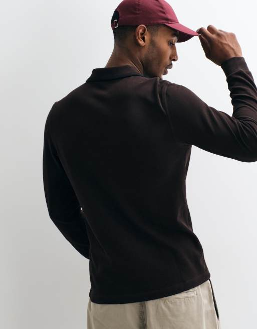 Fred Perry twin tipped polo shirt in dark brown with black tipping , 4 of 7