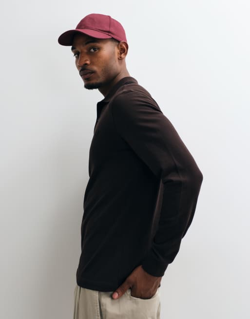 Fred Perry twin tipped polo shirt in dark brown with black tipping , 5 of 7