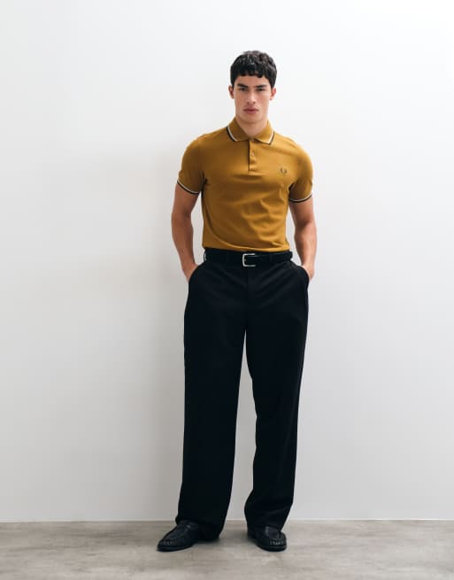 Fred Perry Twin tipped polo shirt in dark camel with white and navy tipping , 2 of 5