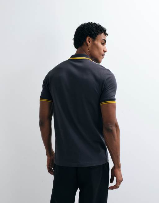 Fred Perry twin tipped polo shirt in dark grey with gold tipping , 5 of 5