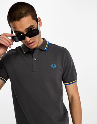 Fred Perry twin tipped polo shirt in dark grey - ASOS Price Checker