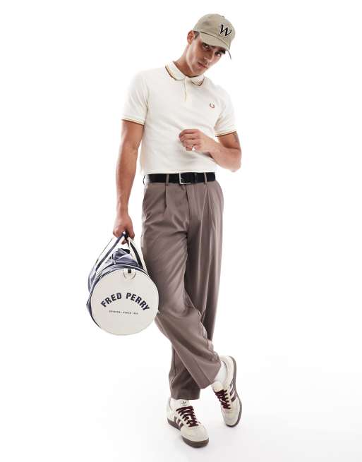 Fred Perry twin tipped polo shirt in ecru and brown | ASOS